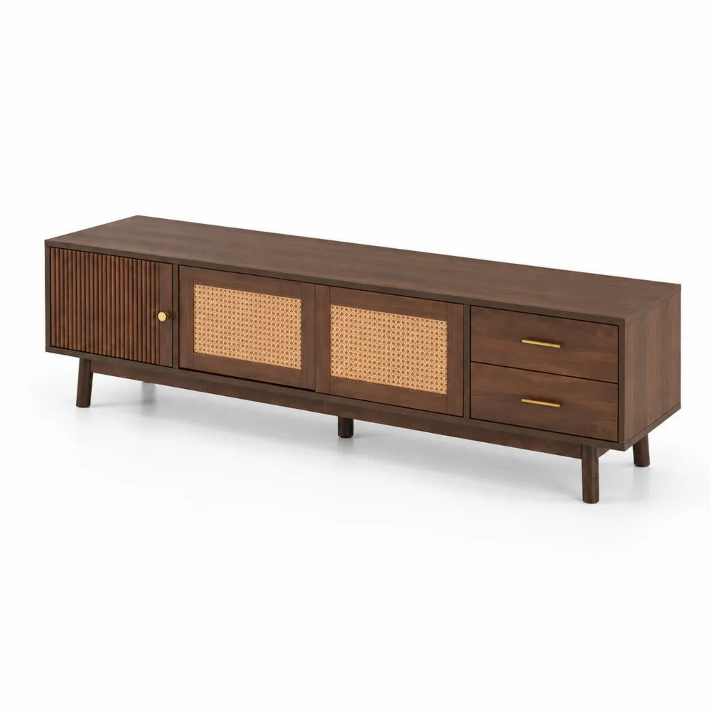 TV-Schrank Holz Rattangeflecht Dunkelbraun 180cm