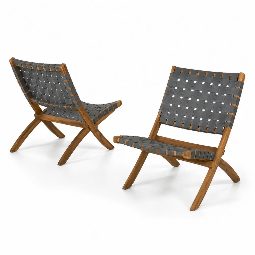 Akazienholz Stuhlset mit Polyesterbändern, Dunkelgrau, 72 cm Höhe