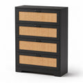 Schwarz Kommode mit MDF und Rattan, 4 Schubladen, 120cm x 80cm x 40cm