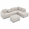 Beiges Ecksofa-Set mit Hocker und Getränkehaltern