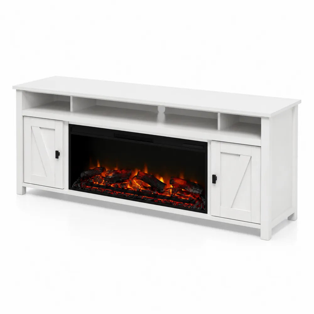 TV-Schrank mit Elektrokamin aus Holz 150 cm Weiß