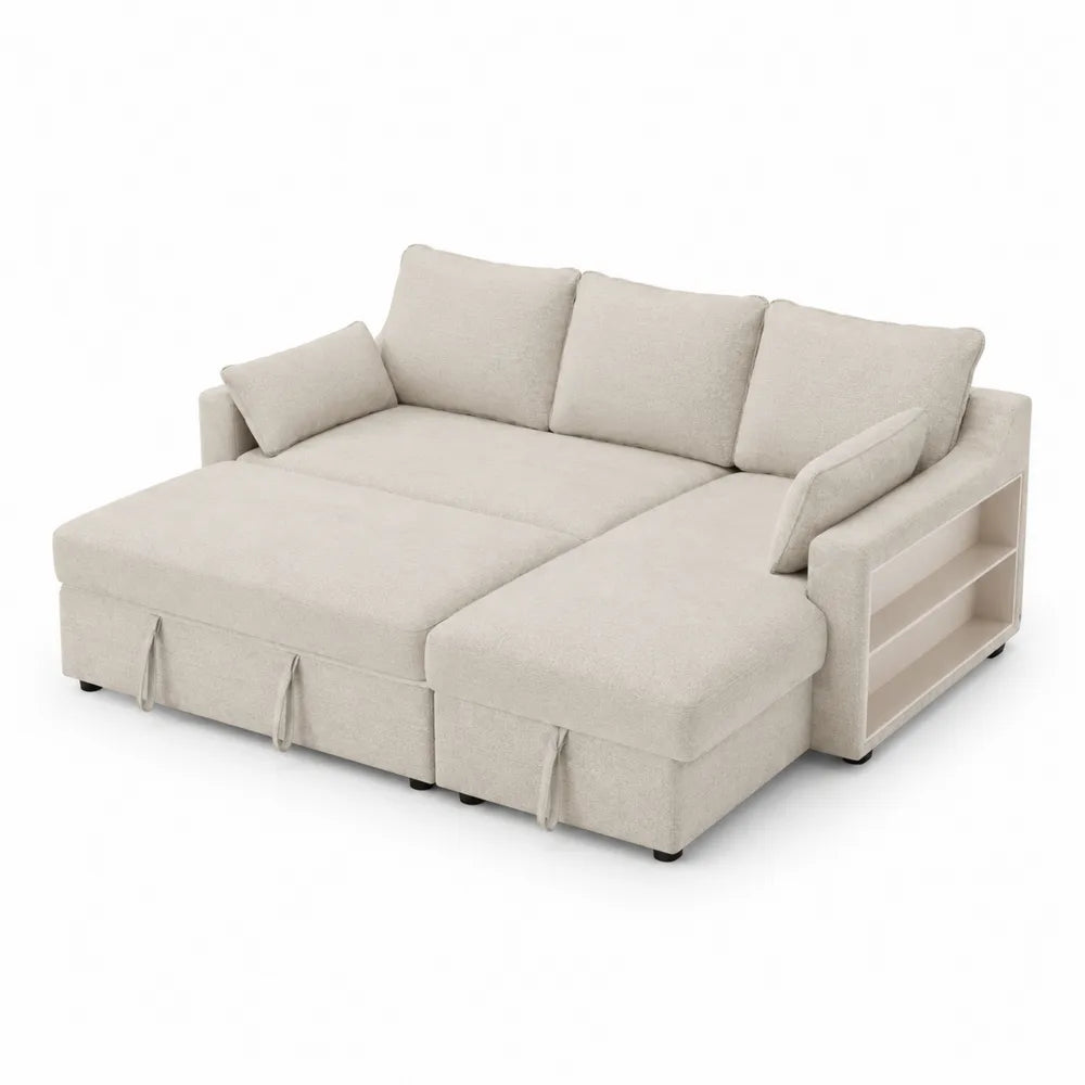Ecksofa mit Stauraum, Polyester, Beige, 230cm x 150cm x 85cm