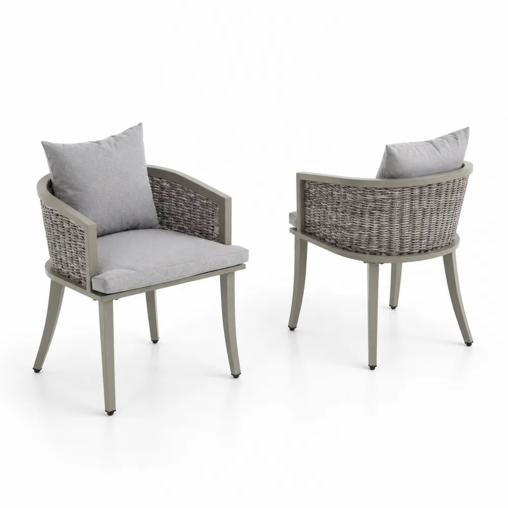 2er-Set Gartenstühle mit Polyrattan und Aluminium in Hellgrau