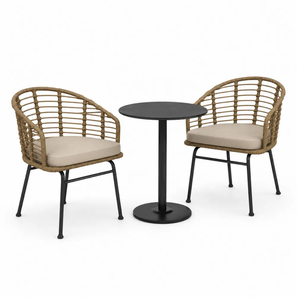 Gartenmöbel Set aus Polyrattan mit Metallgestell und rundem Tisch