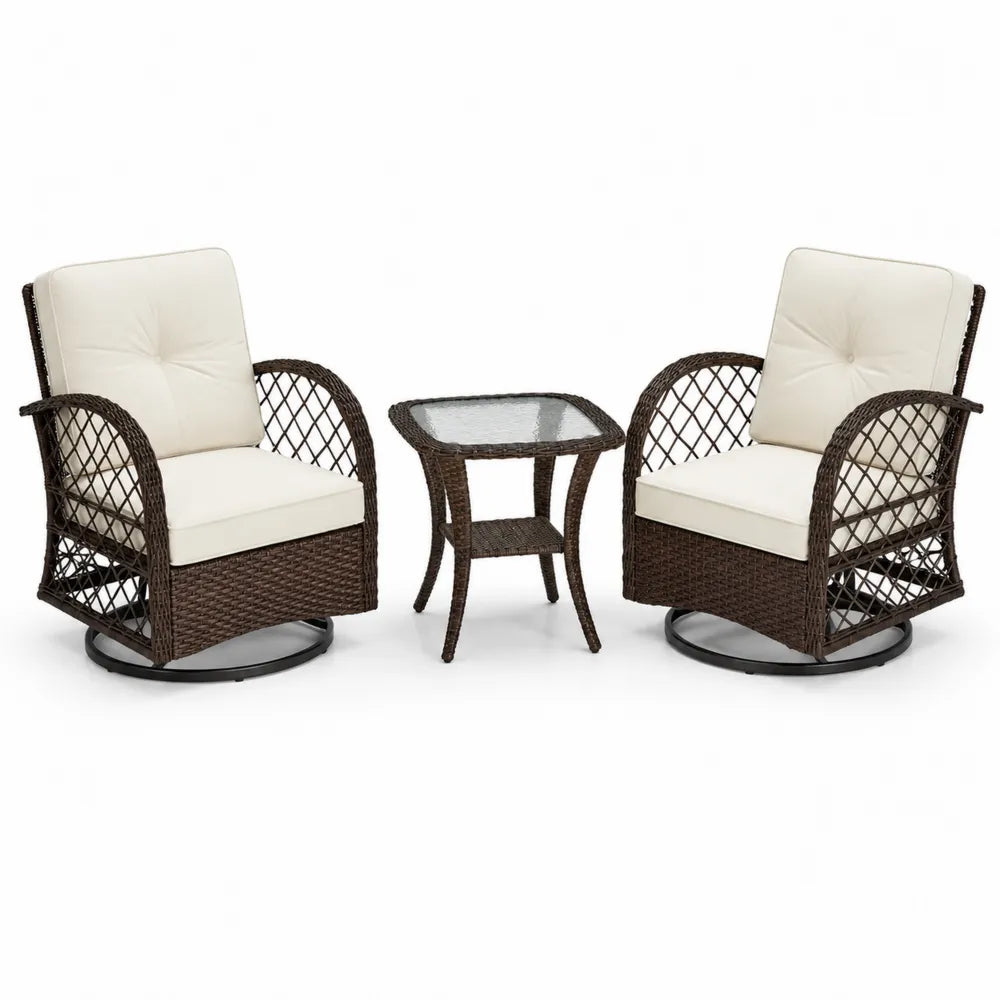 Rattan Gartenmöbel Set mit 2 Stühlen und Glastisch