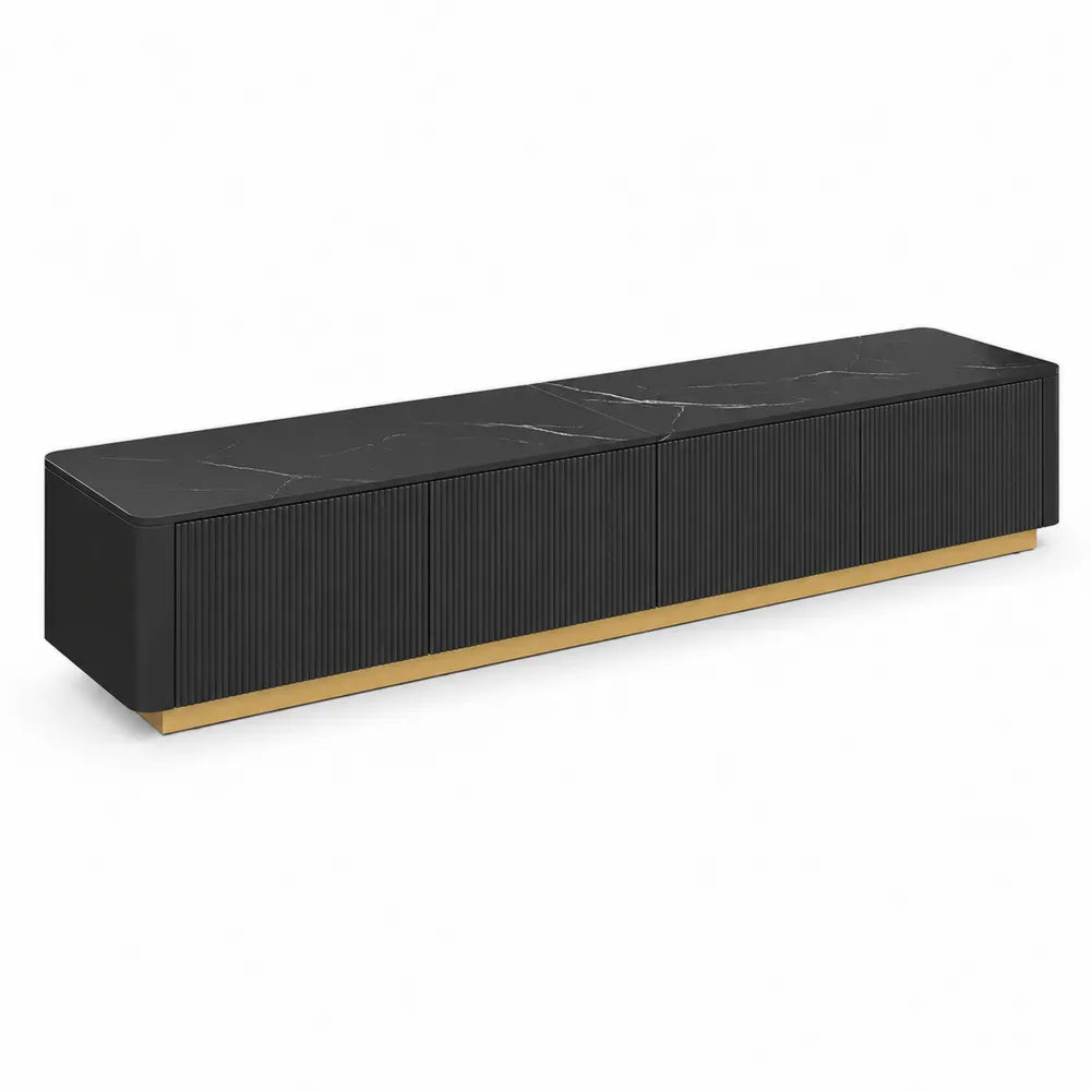 TV-Lowboard aus Keramik und Metall 180x45x35cm Schwarz/Gold