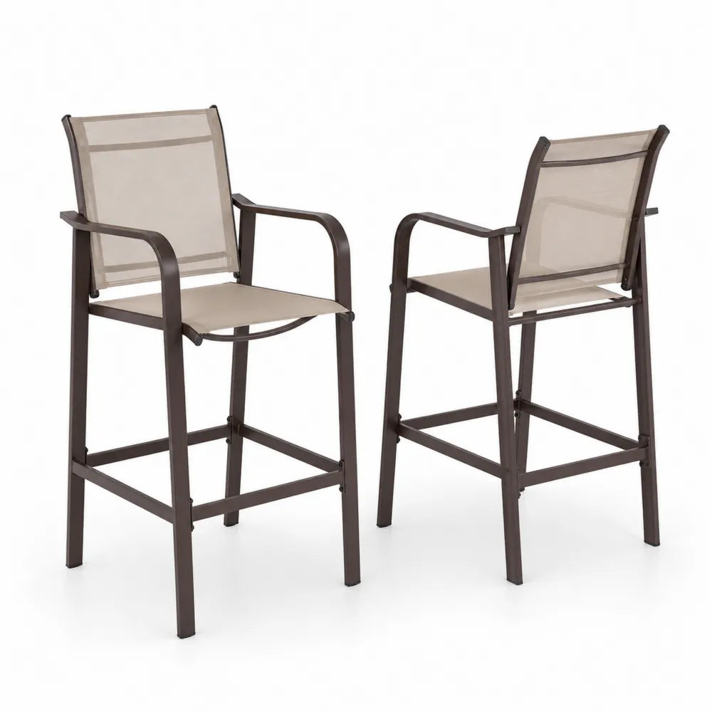 2er Set Gartenstühle Aluminium Braun Textilene