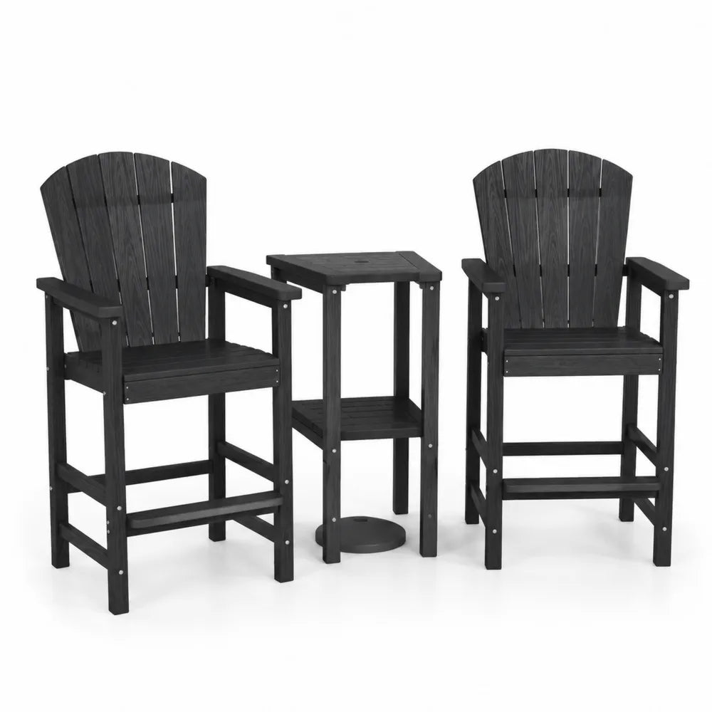 3-teiliges Gartenmöbel-Set in Schwarz aus Holz, inkl. Hochlehnerstühle und Beistelltisch