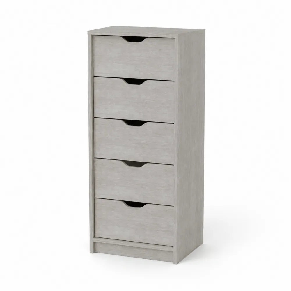 Kommode mit 5 Schubladen aus MDF in Hellgrau