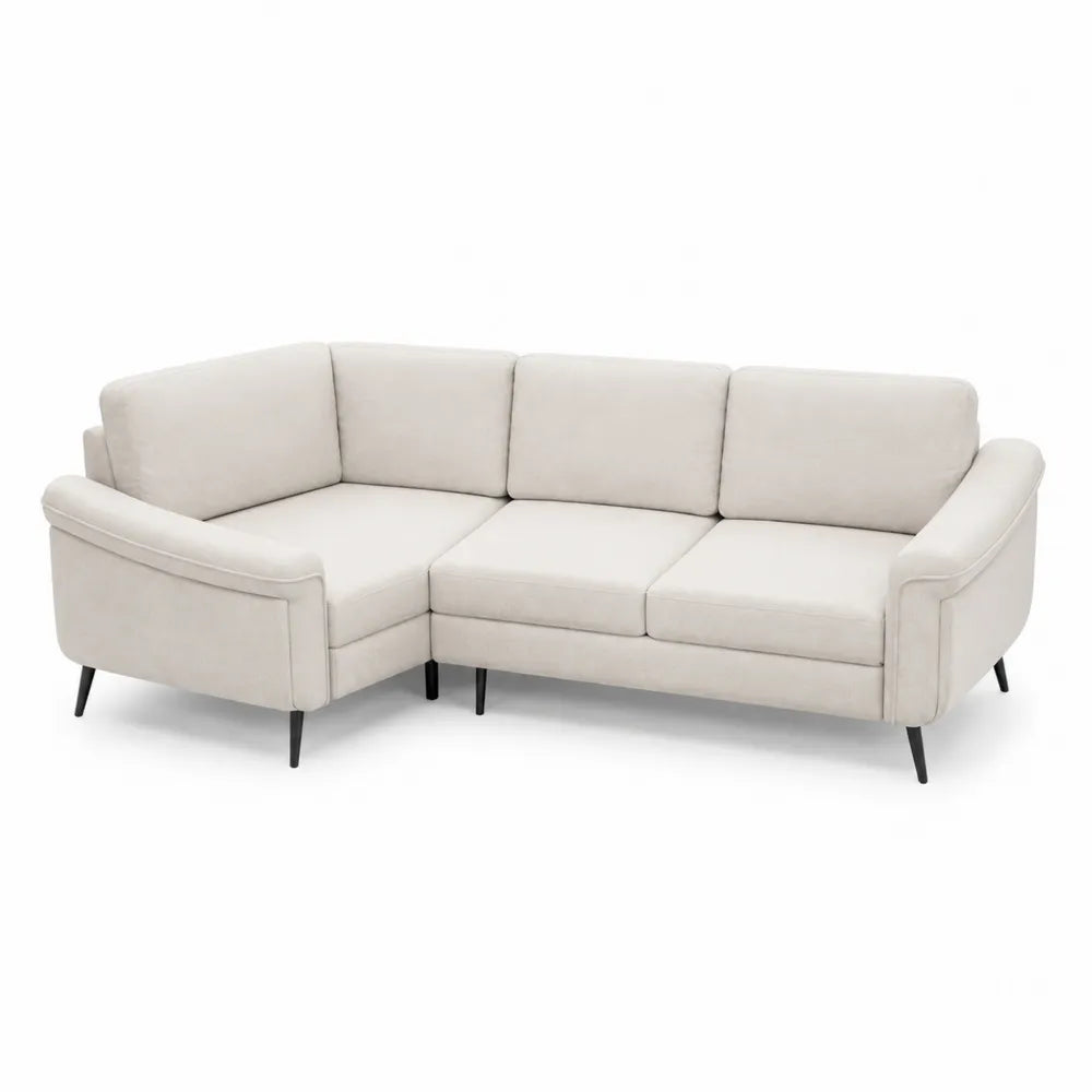 Ecksofa L-Form Polyesterstoff Creme Metallfüße